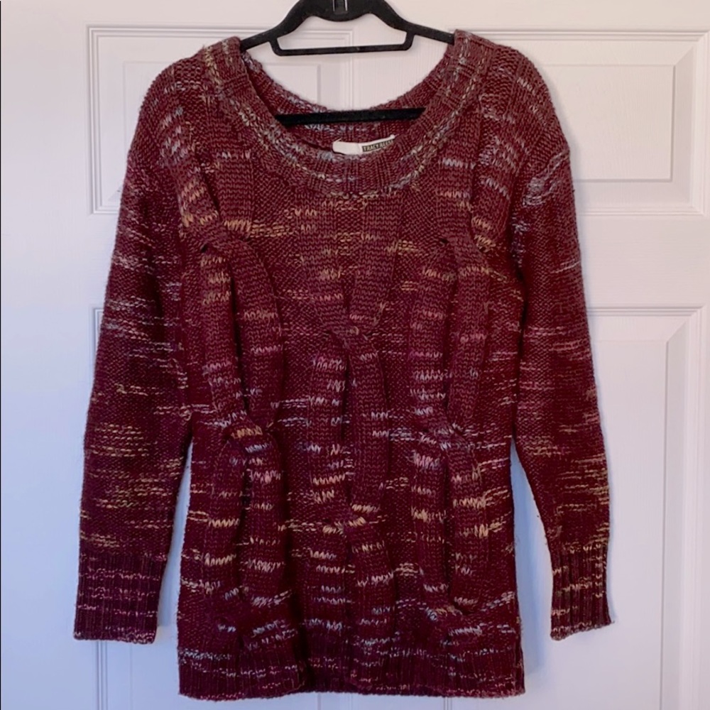 TRACY REESE Wool Blend Cable Knit Cozy Burgundy Sweater Cabincore Small